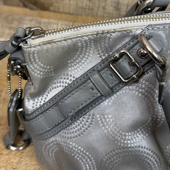 Coach Madison Dotted Op Art Sophia Satchel Bag Purse Signature C Silver 15935 - Picture 8 of 15